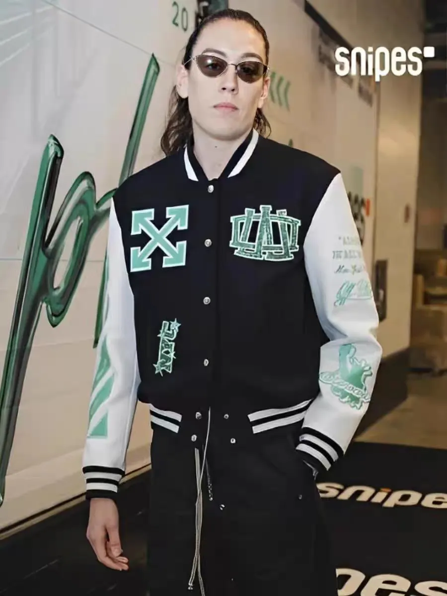 ♻️💯Upper body reference model picture❤️Top version 2024 autumn and winter new style OW heavy industry embroidered New York Liberty pattern baseball uniform jacket for men and women. Original packaging and original label🔍 Full set of auxiliary materials customized. Packaging elevators are all purchased from the original factory. All hardware parts are molded and customized. Fabric color components are restored one to one. The fabric is made of 65% wool, 15% natural silk, 10% spandex and 10% velvet, mixed and custom-woven. The total weight is more than 900 grams! And the most important thing is its color fastness, it will never fade! -The embroidery uses an imported towel embroidery machine. Each pattern is first embroidered on the fabric, and then engraved with an infrared laser, and then fixed with a sewing machine. The whole garment is labeled in many places, one is flat embroidered, and the large pattern on the back is directly embroidered on it. This dress has 4 different embroidery techniques⚠ -The sleeves are all made of two-layer pebbled fabric, which is processed, shaped, colored, washed, and the texture retains the original grain structure! Thick, plump and round! -The processing technology is extremely complex, the pieces are neatly spliced ​​and aligned, and the entire garment has precise wiring density. Gender-neutral style. Loose version. Self-conscious quality control. Details determine success or failure. Size: S M L XL P: 680